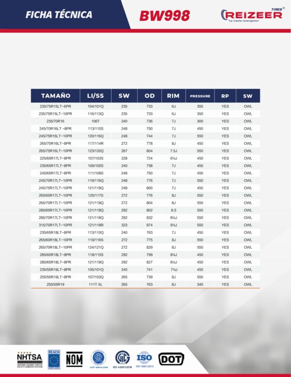REIZEER BW998 <br>245/75R16LT-10PR 120/116Q<br> - Imagen 4